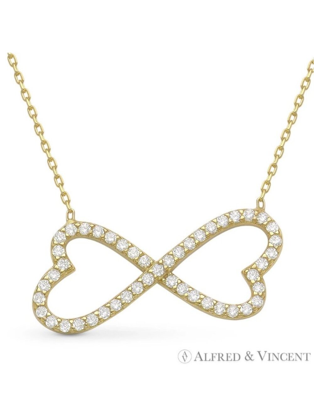 Double Heart Infinity Charm CZ Crystal Pendant in .925 Sterling Silver w/ YGold